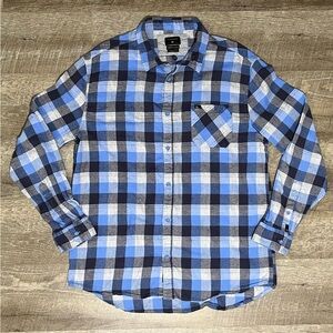 Quicksilver Mens Blue Plaid Flannel XXL Grunge 90s Vintage Camp Gorpcore
